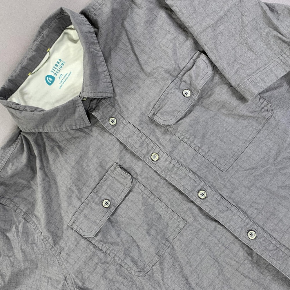 Sierra Designs Shirt Mens 2XL Gray Short Sleeve Button Down Tech Outdoor Hiking